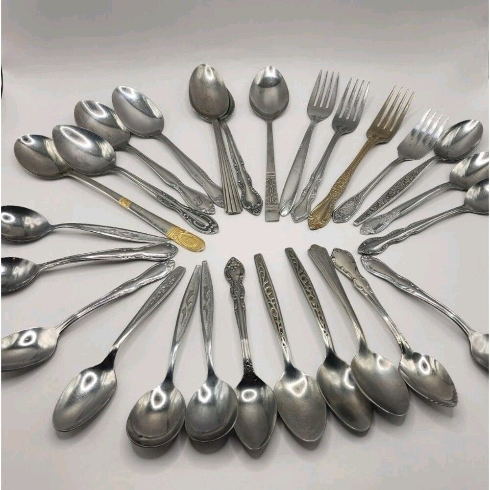 VTG Stainless Silverware Flatware Craft Art Jewelry Spoons Forks Mixed Lot 26 Pc